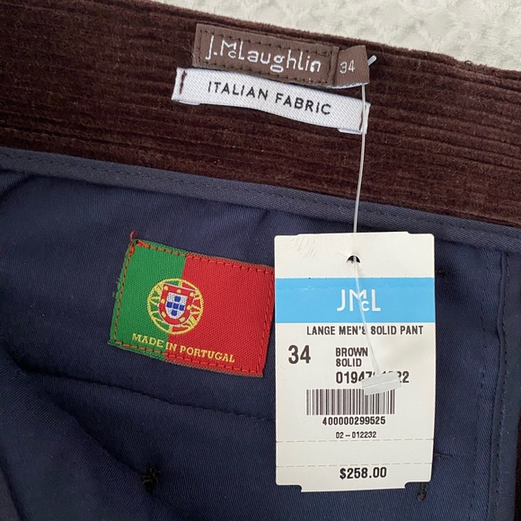 NWT J. McLaughlin Lange Men’s Solid Pant, brown corduroy, size 34 - Picture 5 of 15